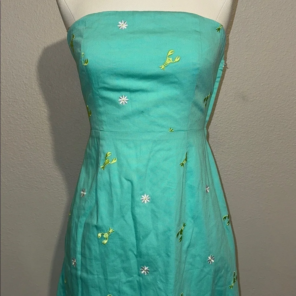Lilly Pulitzer Vintage Embroidered Lobster and Daisy Teal Strapless Dress - Picture 3 of 6